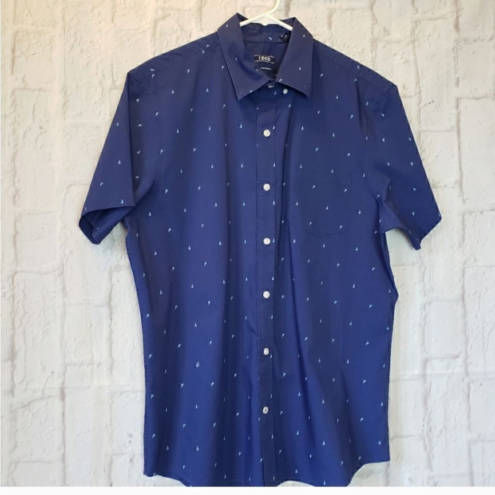 IZOD Stretch Poplin Sailboat Print Button-down Shirt Large
